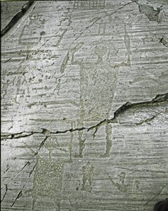 Felskunst der Camunni-Zivilisation: Grabfelsen mit stilisierten Darstellungen von Kriegern, Detail (Großer Krieger) von Prehistoric Prehistoric