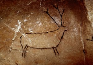 Vorgeschichte: „Ein Hirsch“ Felsmalerei des Oberen Paläolithikums (Magdalénien) (zwischen 16500 und 14000 Jahren) Höhle von Las Chimeneas, Monte Castillo, Spanien von Prehistoric Prehistoric