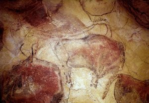 Vorgeschichte: „Bison in Ruhe“ Felsmalerei des Oberen Paläolithikums (Magdalénien) (zwischen 16500 und 14000 Jahren). Bisonhöhle, Altamira, Santander, Spanien von Prehistoric Prehistoric