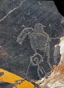 Vorgeschichte, Felskunst: Grabstein einer menschlichen Figur. Steinzeit 5000-2000 v. Chr. Taghit, Hochplateau von Hoggar (Ahaggar), Algerien von Prehistoric Prehistoric