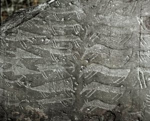 Vorgeschichte, Felskunst: Grabfelsen mit Darstellungen von Dolchen, Ochsen. Kupferzeit. Eneolithische Periode (Chalkolithikum). Roche Nr. 1. Cemmo (Brescia) Parco archeologico nazionale dei Massi di Cemmo, Italien von Prehistoric Prehistoric