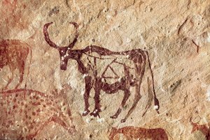 Felsmalerei: Darstellung eines Hirsches. Höhle von Tadrart Acacus, Libyen von Prehistoric Prehistoric