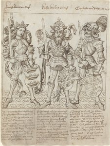 König Artus, Karl der Große und Gottfried von Bouillon von Primary Master of the Strassburg Chronicle