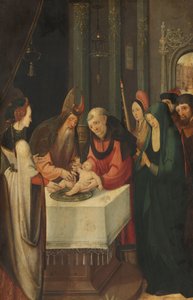 Beschneidung Christi, linker Flügel eines Altars, auf der Rückseite die Jungfrau aus einer Verkündigungsszene