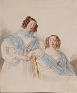 Porträt der Schwestern Gräfinnen Antonina Dmitrievna 1813-1891 und Lidia Dmitrievna 1815-1882 Blud von Pyotr Petrovich Sokolov