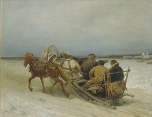Troika im Winter, 1880er von Pyotr Petrovich Sokolov