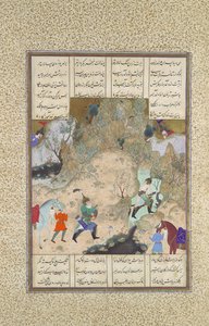 Das letzte Turnier der Türme: Gudarz gegen Piran, Folio 346r aus dem Shahnama, ca. 1525-30 von Qasim ibn 
