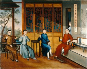 Ein Trio von Musikern von Qing Dynasty Chinese School