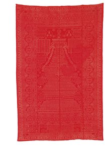 Seidenbrokatdecke mit rotem Grund, späte Qing-Dynastie
