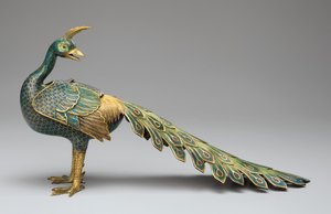 Cloisonné-Räuchergefäß in Pfauenform