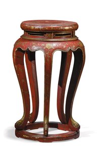 Jardinière (rot lackiert mit goldenen, braunen und grünen Details)
