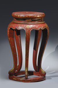 Jardinière (rot lackiert mit goldenen, braunen und grünen Details)