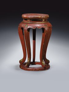 Jardinière (rot lackiert mit goldenen, braunen und grünen Details)