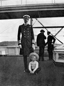 König Haakon VII von Norwegen 1872-1957 mit seinem Sohn Olav 1903-1991, 1908