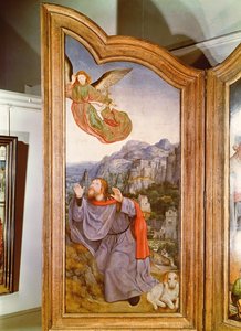Die Heilige Sippe oder der Altar von St. Anna, Detail des linken Panels, das die Verkündigung an Joachim darstellt, 1509 von Quentin Massys or Metsys