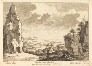 Ansicht der Ruinen eines Turms, der angeblich von den Römern erbaut wurde von Quentin Pierre Chedel after François Boucher