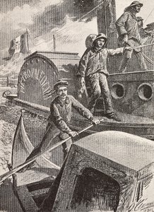 Italienische Militäringenieure, Lagunenbrigade, bei der Arbeit in ihren neuen Uniformen (Stich) von Quinto Cenni