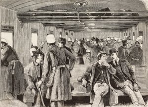 Italienische Soldaten im Zug nach Neapel, Italien, zweite italienische Expedition im Roten Meer (Stich)