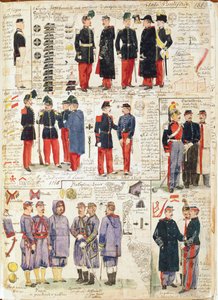 Verschiedene Uniformen der Päpstlichen Staaten von 1865. Farbtafel von Cenni Quinto von Quinto Cenni