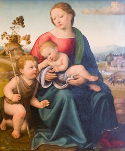 Madonna mit Kind und dem jungen St. Johannes, frühes 16. Jahrhundert, Raffaello Botticini von Raffaello (attr.to) Botticini