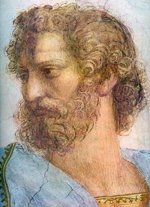 Aristoteles. Stanza della Segnatura. Die Schule von Athen (Detail), 1509-1511 von Raffaello Sanzio Raphael