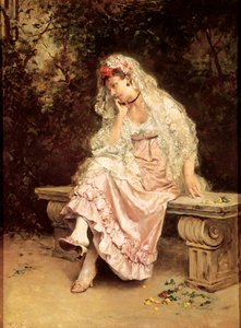 Junge Frau im Garten Gemälde von Raimundo Madrazo (1841-1920). Um 1900. Bilbao, Museum der Schönen Künste.