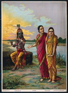 Krishna erklärt seine Liebe zu Radha über eine Vertraute, nach 1900