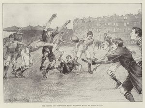 Das Rugby-Fußballspiel zwischen Oxford und Cambridge im Queen