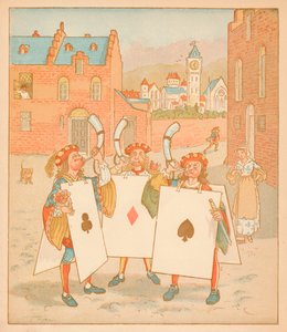 Hornbläser, die Spielkarten tragen, 1880 von Randolph Caldecott