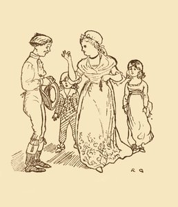 Mrs. Gilpin bezahlt den Postjungen, um ihren Mann zu finden, 1878, um 1918