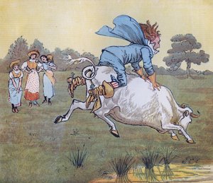 Niemand hat Sie gefragt, Sir, sagte sie. Illustration von Randolph Caldecott für den Kinderreim Die Milchmagd. von Randolph Caldecott