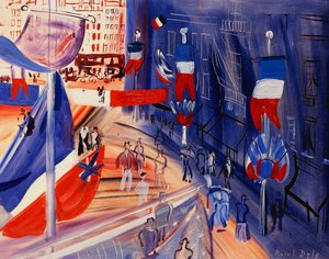 Die Straße mit amerikanischen Bannern, ca. 1930