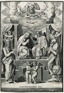 Krönung der Jungfrau in Anwesenheit von Johannes dem Täufer und Hieronymus von Raphael (1483 1520) (after)
