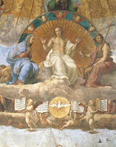 Christus flankiert von der seligen Jungfrau Maria und Johannes dem Täufer (Detail) von Raphael