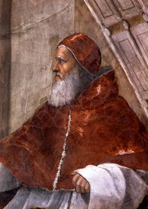 Detail des Raums von Heliodorus im Vatikan, Darstellung von Papst Julius II.