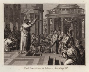 Raphael-Karton: Paulus predigt in Athen, Apostelgeschichte, Kapitel XVII (Gravur)