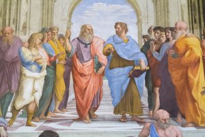 Aristoteles und Plato: Detail aus der Schule von Athen in der Stanza della Segnatura von Raphael (1483 1520)