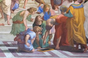 Euklid oder Archimedes: Detail aus der Schule von Athen in der Stanza della Segnatura