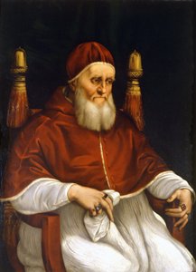 Porträt von Papst Julius II. (1503-1513). Gemälde von Raffael (Raffaello Sanzio). Florenz, Uffizien