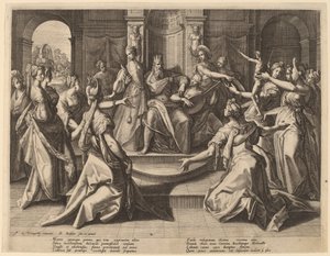 Salomo zur Götzenanbetung durch seine Frauen geführt, 1589 von Raphael Sadeler
