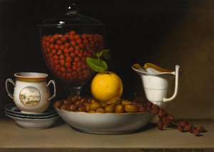 Stillleben—Erdbeeren, Nüsse, usw.
