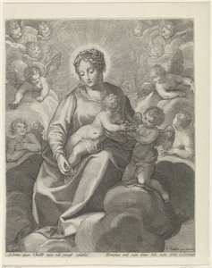 Maria mit dem Christuskind in den Wolken