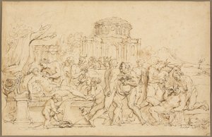 Bacchus und Ariadne, mit Silenus, Nymphen und Satyrn