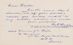 Brief an den Redakteur, 1914-18 von Reg G. Preston
