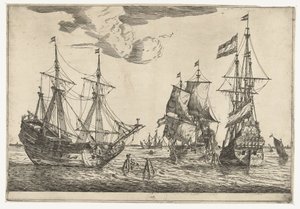 Drei festgemachte Segelschiffe von Reinier Nooms