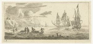 Seehaffen mit zwei großen Segelschiffen von Reinier Nooms