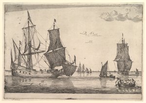 Großes Segelschiff und Ruderboot, 17. Jahrhundert