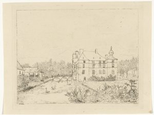 Seitenansicht von Schloss de Cannenburch mit Häusern bei der Zugangsbrücke