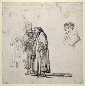 Eine Gruppe älterer Gelehrter und separat das Profil eines jüngeren Mannes von Rembrandt Harmensz. van Rijn