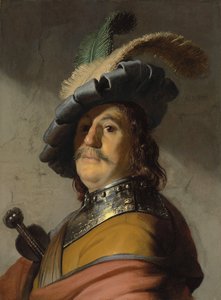 Ein Mann mit Harnisch und Mütze